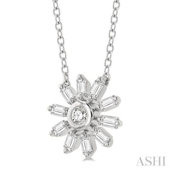1/6 Ctw Petite Wheel Baguette and Round Cut Diamond Fashion Pendant With Chain in 10K White Gold