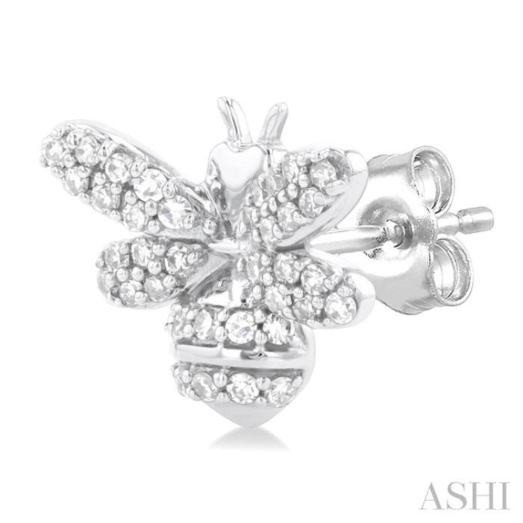1/3 Ctw Petite Bumble Bee Round Cut Diamond Fashion Stud Earring in 10K White Gold