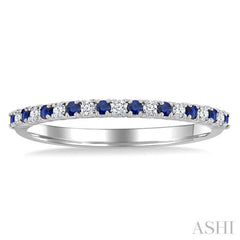 1.35 MM Round Shape Sapphire and 1/10 Ctw Petite Round Cut Diamond Precious Stack Band in 10K White Gold