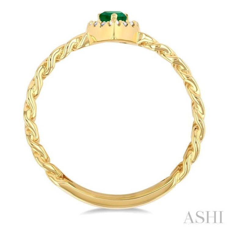 5x3 MM Pear Cut Emerald and 1/10 Ctw Curb & Cuban Link Round Cut Diamond Halo Precious Ring in 10K Yellow Gold