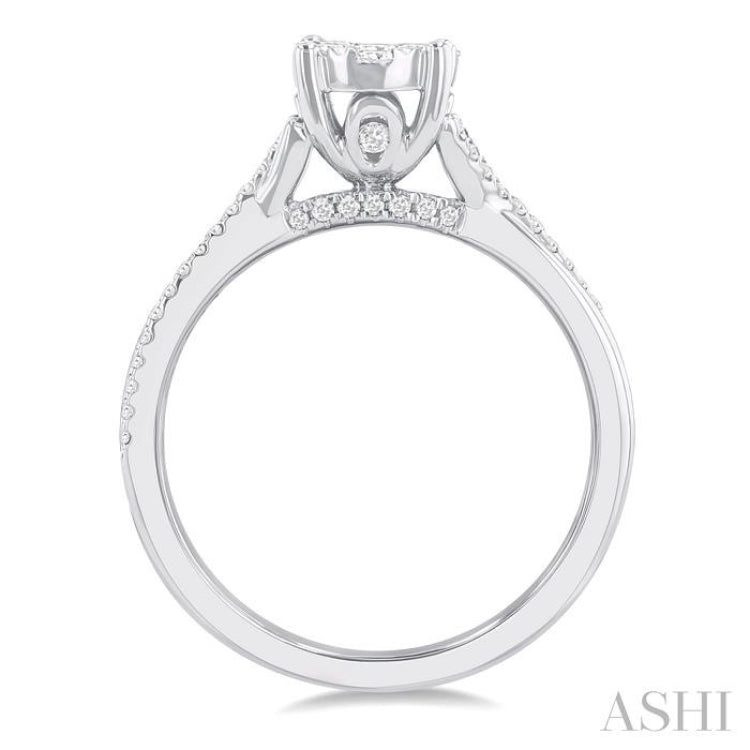 1/2 Ctw Round Shape Lovebright Split Entwined Shank Round Cut Diamond Engagement Ring in 14K White Gold