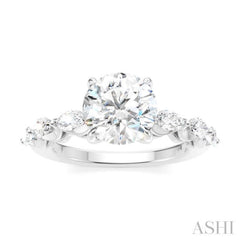 3/4 Ctw Round Shape Marquise and Round Cut Diamond Semi-Mount Engagement Ring in 14K White Gold