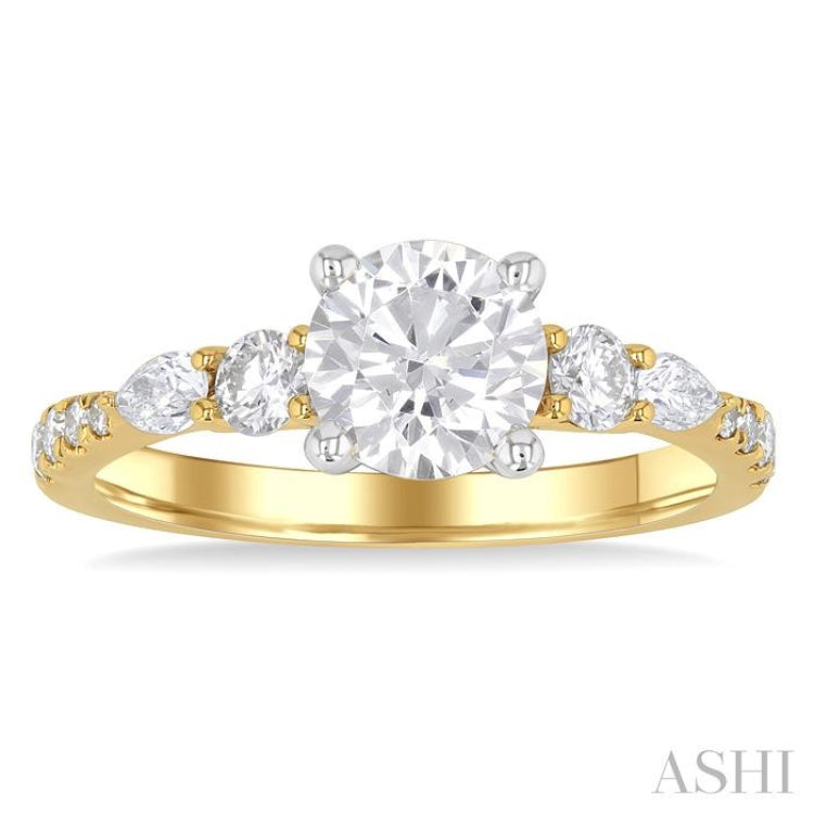 1/2 Ctw Pear and Round Cut Diamond Semi-Mount Engagement Ring in 14K Yellow and White Gold