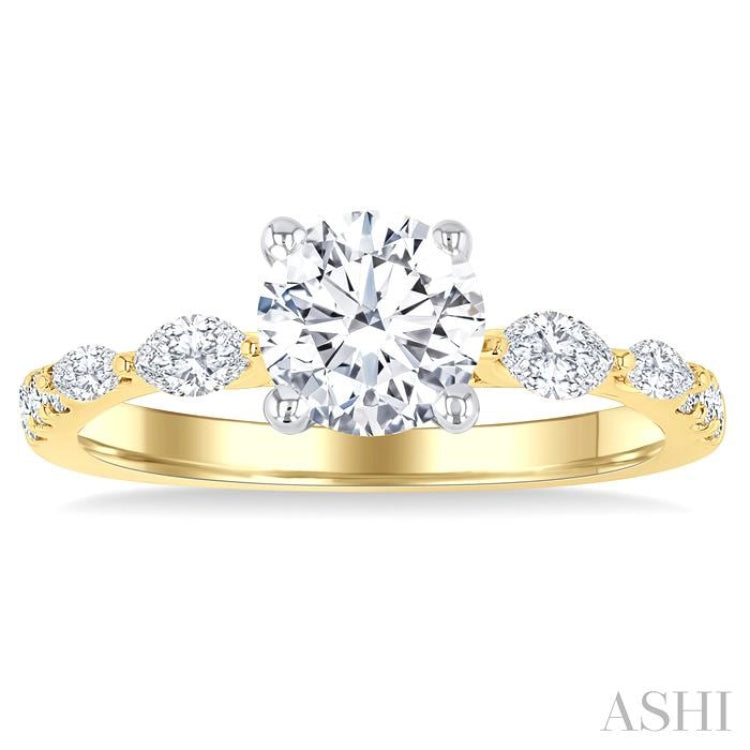 3/8 Ctw Marquise and Round Cut Diamond Semi-Mount Engagement Ring in 14K Yellow and White Gold