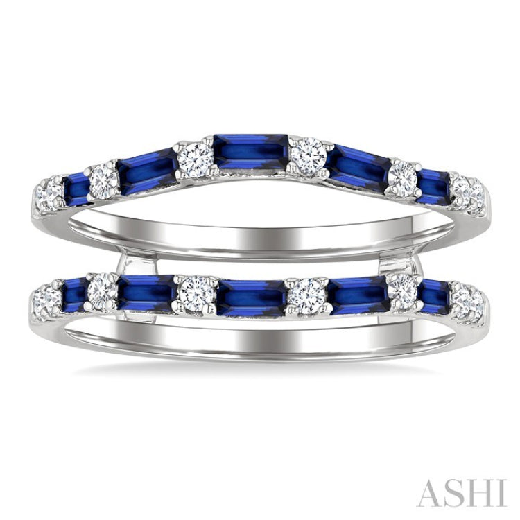 2.1x1.4, 2.9x1.5 & 3.1x1.5 MM Baguette Cut Sapphire and 1/5 Ctw Round Cut Diamond Precious Insert Ring in 14K White Gold