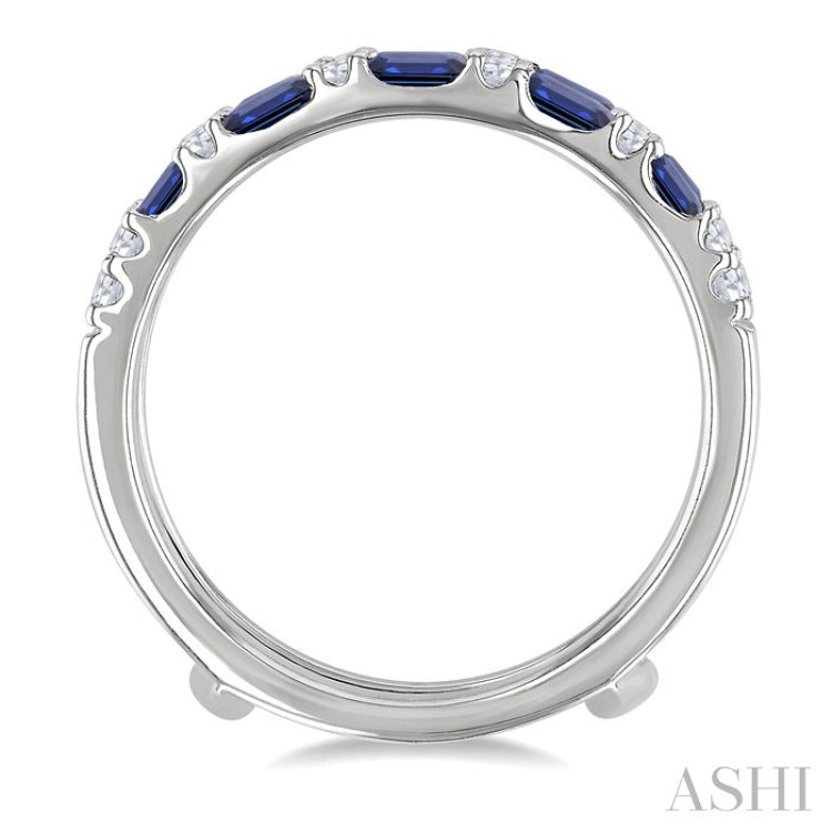 2.1x1.4, 2.9x1.5 & 3.1x1.5 MM Baguette Cut Sapphire and 1/5 Ctw Round Cut Diamond Precious Insert Ring in 14K White Gold