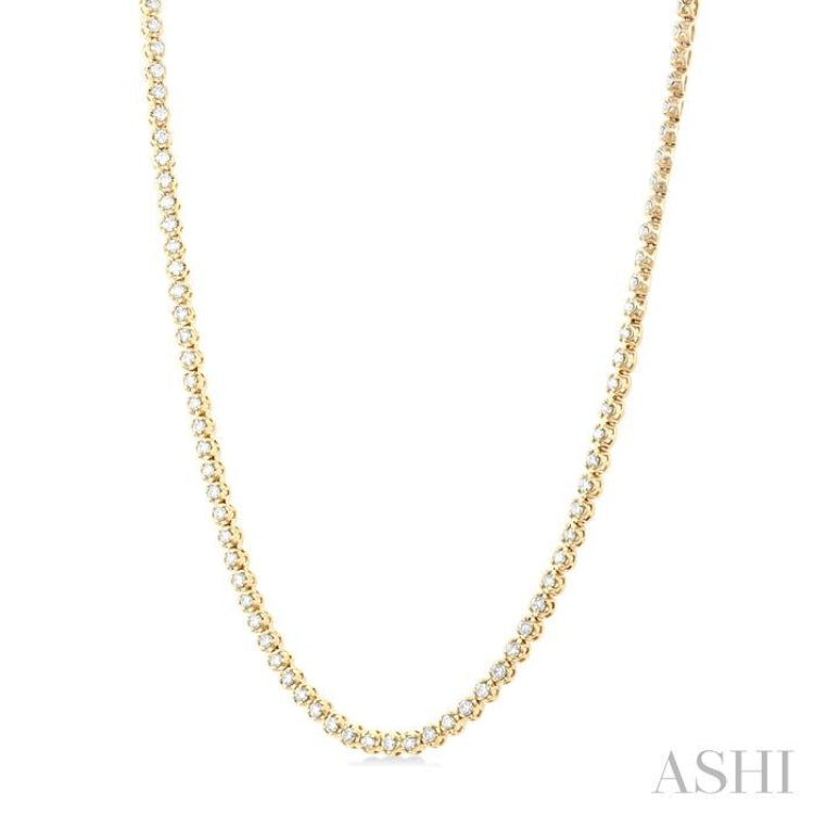 3 Ctw Illusion Round Cut Diamond Eternity Tennis Necklace in 14K Yellow Gold