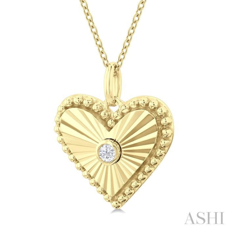 1/20 Ctw Heart fluted medallion Round Cut Diamond Pendant With Chain in 10K Yellow Gold
