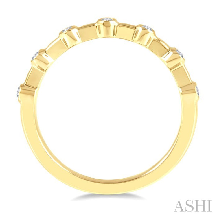 1/10 Ctw Bezel Set Round Cut Diamond Stackable Wedding Band in 14K Yellow Gold