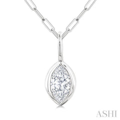 1/5 Ctw Marquise Cut Bezel Set Diamond Fashion Pendant With Paperclip Chain in 14K White Gold