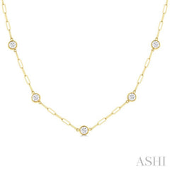 1 1/2 Ctw Bezel Set Round Cut Diamond Paperclip Station Necklace in 14K Yellow Gold