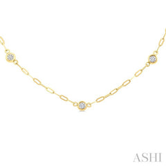 1/4 Ctw Bezel Set Round Cut Diamond Paperclip Station Necklace in 14K Yellow Gold