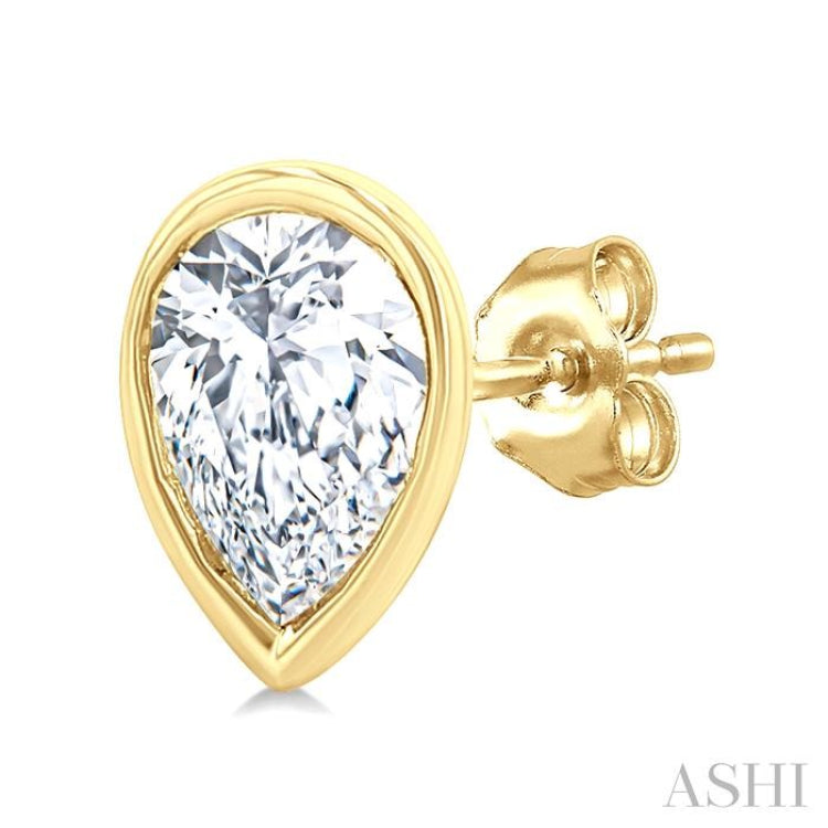 1/5 Ctw Petite Bezel Set Pear Cut Diamond Fashion Stud Earring in 10K Yellow Gold
