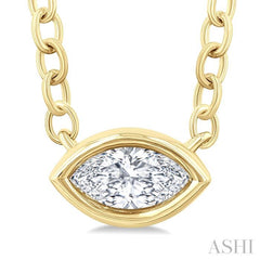 1/6 Ctw Petite East-West Bezel Set Marquise Cut Diamond Fashion Pendant With Chain in 10K Yellow Gold