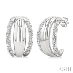 1/10 Ctw Split Dome Shape Round Cut Diamond Bold Half Hoop Earrings in Sterling Silver