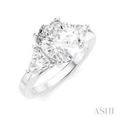 1/2 Ctw Oval Shape Trillion Cut & Round Cut Diamond Semi-Mount Engagement Ring in 14K White Gold