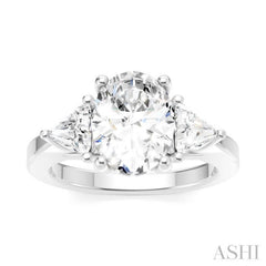 1/2 Ctw Oval Shape Trillion Cut & Round Cut Diamond Semi-Mount Engagement Ring in 14K White Gold
