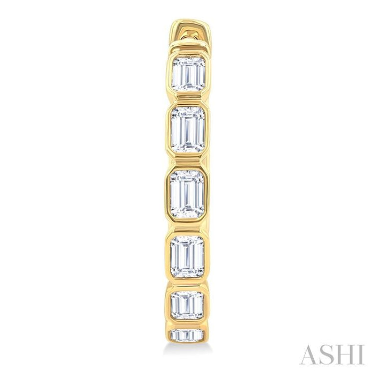 1 1/10 Ctw Bezel Set Emerald Cut Diamond Fashion Hoop Earring in 14K Yellow Gold
