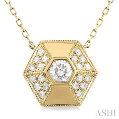 3/8 Ctw Hexagon Shape Round Cut Diamond Fashion Necklace in 14K Yellow Gold