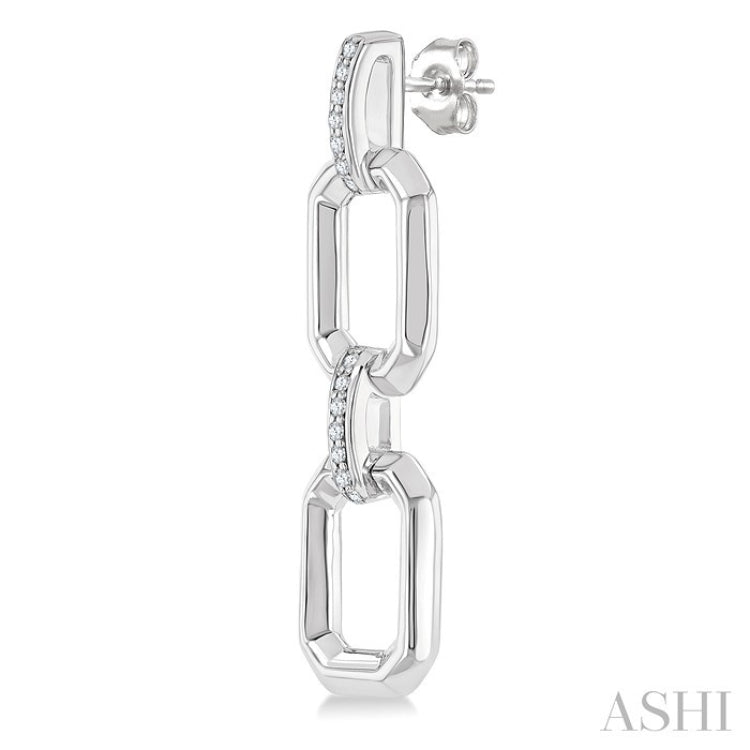 1/10 Ctw Bold Open Window Octagonal Shape D-Link Round Cut Diamond Fashion Earring in Sterling Silver
