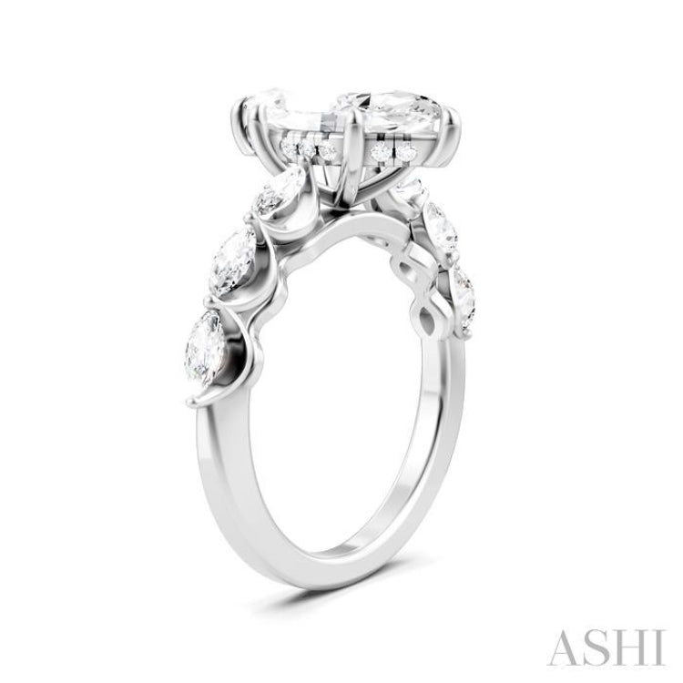 3/4 Ctw Marquise Shape Marquise and Round Cut Diamond Semi-Mount Engagement Ring in 14K White Gold