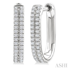 1/5 Ctw Twin Row Round Cut Diamond Fashion Hoop Earring in 10K White Gold