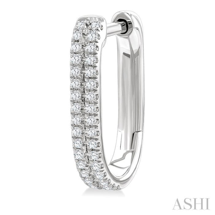 1/5 Ctw Twin Row Round Cut Diamond Fashion Hoop Earring in 10K White Gold