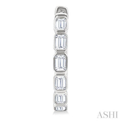 1 1/10 Ctw Bezel Set Emerald Cut Diamond Fashion Hoop Earring in 14K White Gold