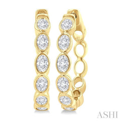 1 1/10 Ctw Bezel Set Oval Cut Diamond Fashion Hoop Earring in 14K Yellow Gold