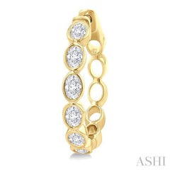 1 1/10 Ctw Bezel Set Oval Cut Diamond Fashion Hoop Earring in 14K Yellow Gold