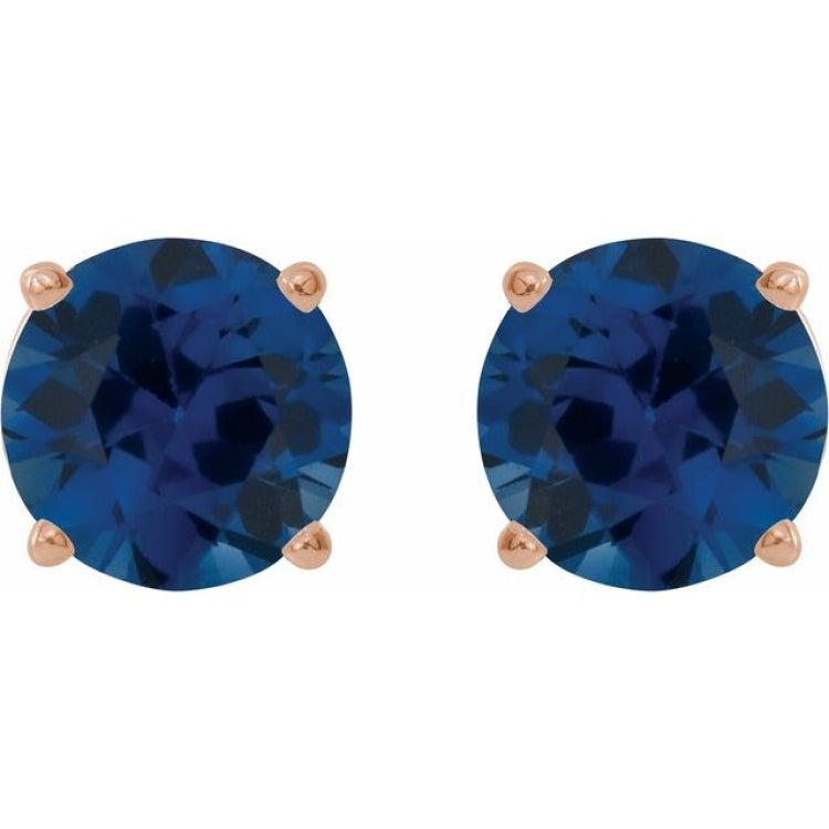 14K Rose Gold 6 mm Lab-Grown Blue Sapphire Earrings