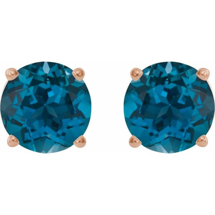 14K Rose Gold 6 mm Natural London Blue Topaz Earrings