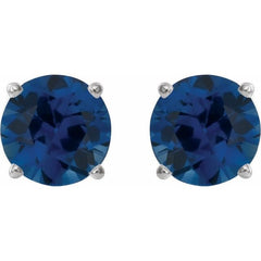 14K White Gold 6 mm Lab-Grown Blue Sapphire Earrings