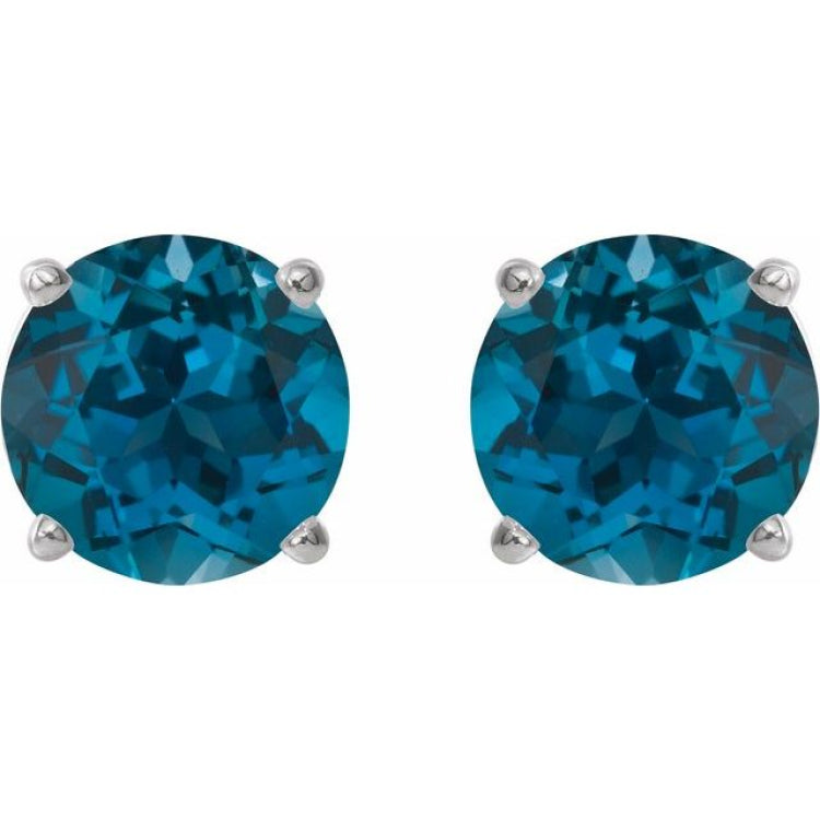 14K White Gold 6 mm Natural London Blue Topaz Earrings