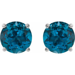 14K White Gold 7 mm Natural London Blue Topaz Earrings