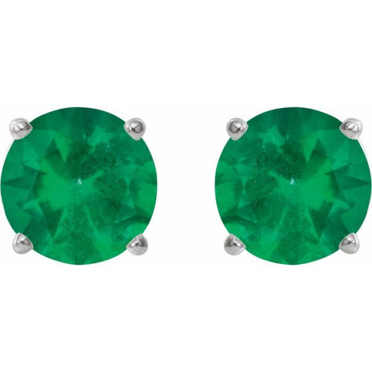 Sterling Silver 7 mm Lab-Grown Emerald Earrings