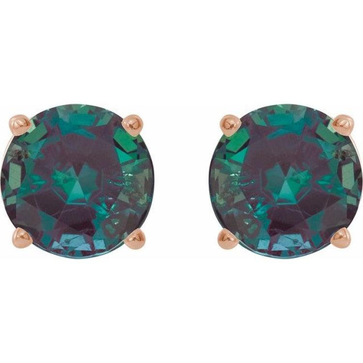 14K Rose Gold 8 mm Lab-Grown Alexandrite Earrings