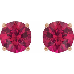 14K Rose Gold 8 mm Lab-Grown Ruby Earrings