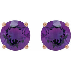 14K Rose Gold 8 mm Natural Amethyst Earrings