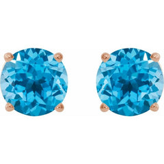 14K Rose Gold 8 mm Natural Swiss Blue Topaz Earrings