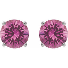 Sterling Silver 8 mm Lab-Grown Pink Sapphire Earrings