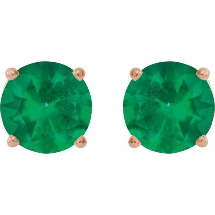 14K Rose Gold 7 mm Lab-Grown Emerald Earrings