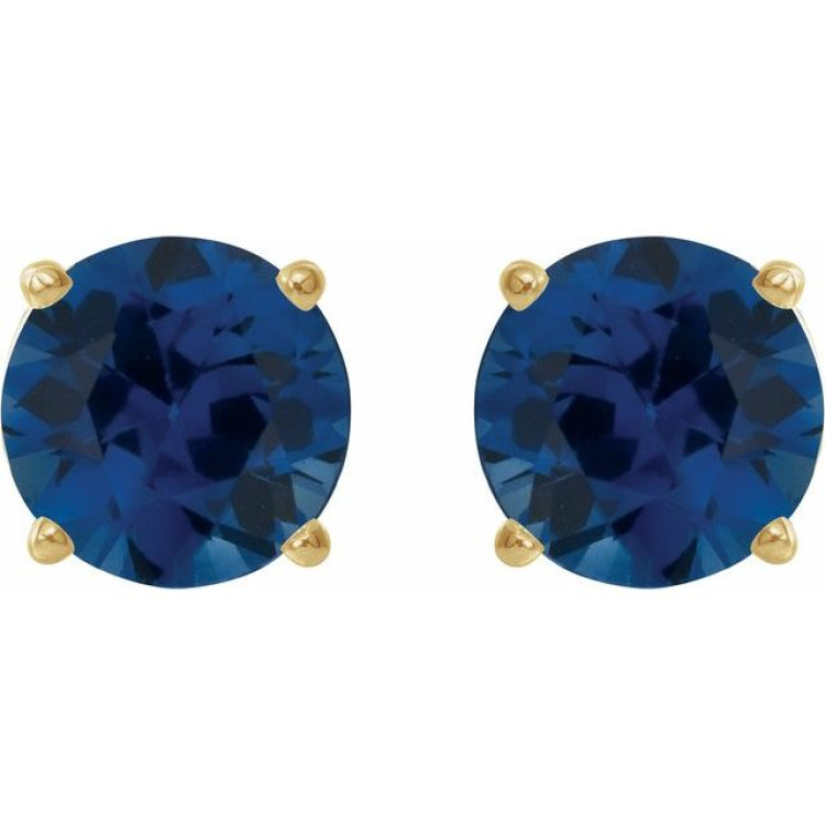 14K Yellow Gold 7 mm Lab-Grown Blue Sapphire Earrings