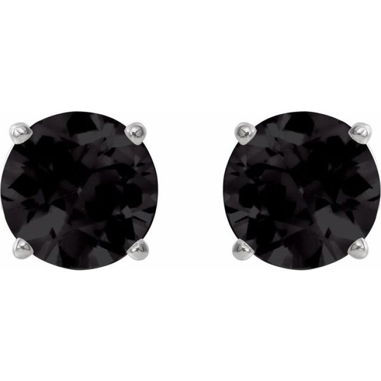 Sterling Silver 8 mm Natural Black Onyx Earrings