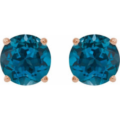 14K Rose Gold 6 mm Natural London Blue Topaz Earrings