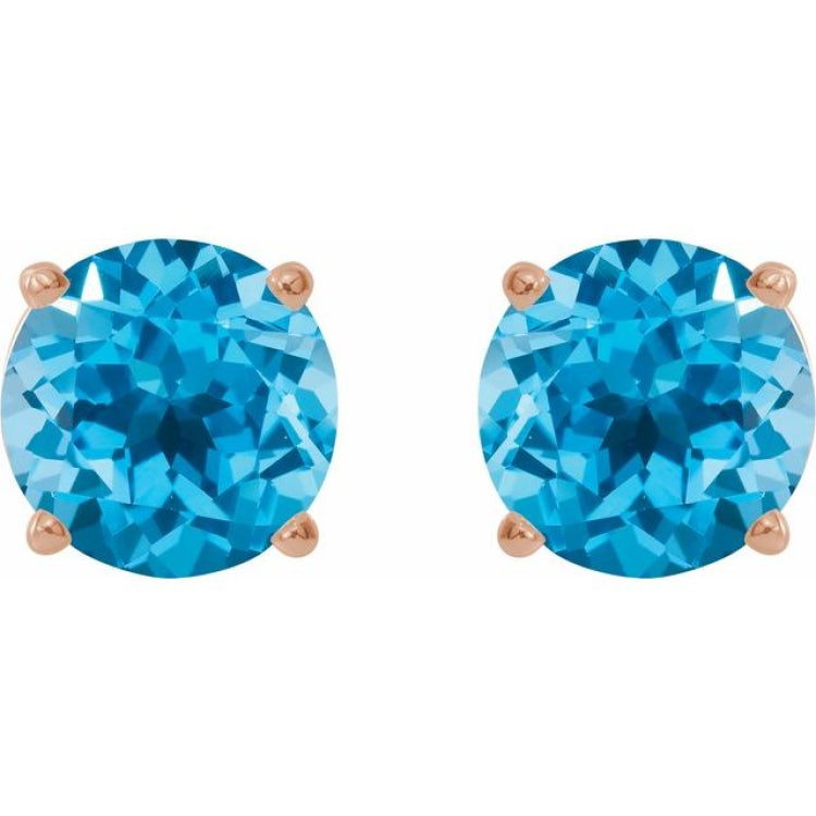 14K Rose Gold 8 mm Natural Swiss Blue Topaz Earrings