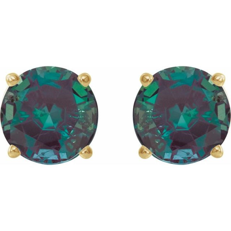 14K Yellow Gold 8 mm Lab-Grown Alexandrite Earrings