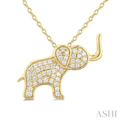 1/6 Ctw Petite Elephant Round Cut Diamond Fashion Pendant With Chain in 10K Yellow Gold