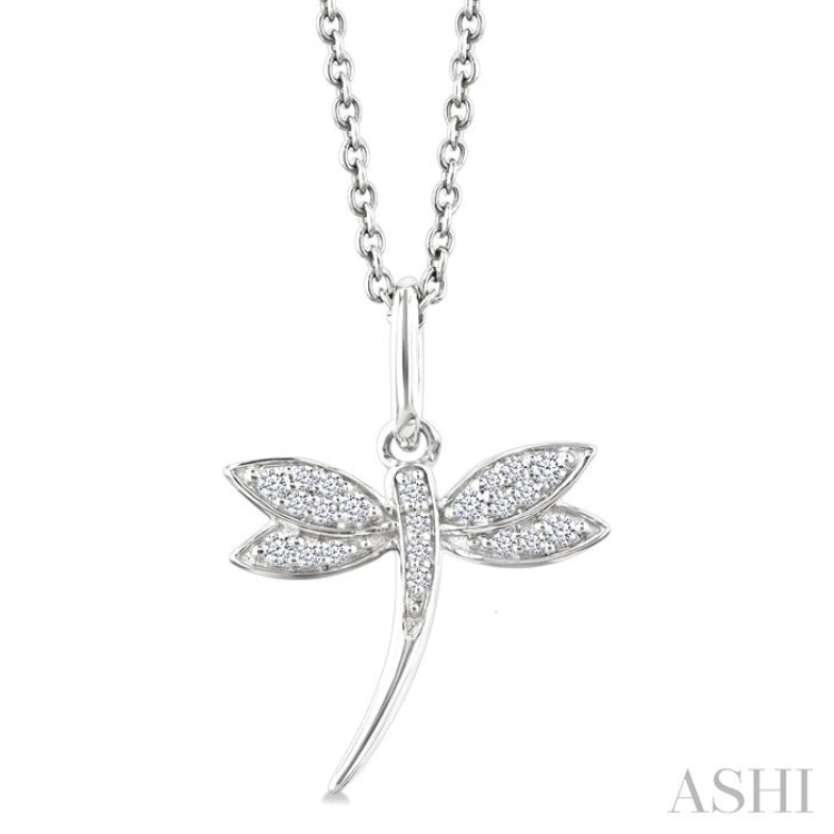 1/10 Ctw Petite Dragonfly Round Cut Diamond Fashion Pendant With Chain in 10K White Gold