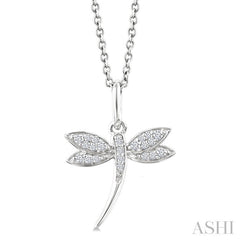 1/10 Ctw Petite Dragonfly Round Cut Diamond Fashion Pendant With Chain in 10K White Gold